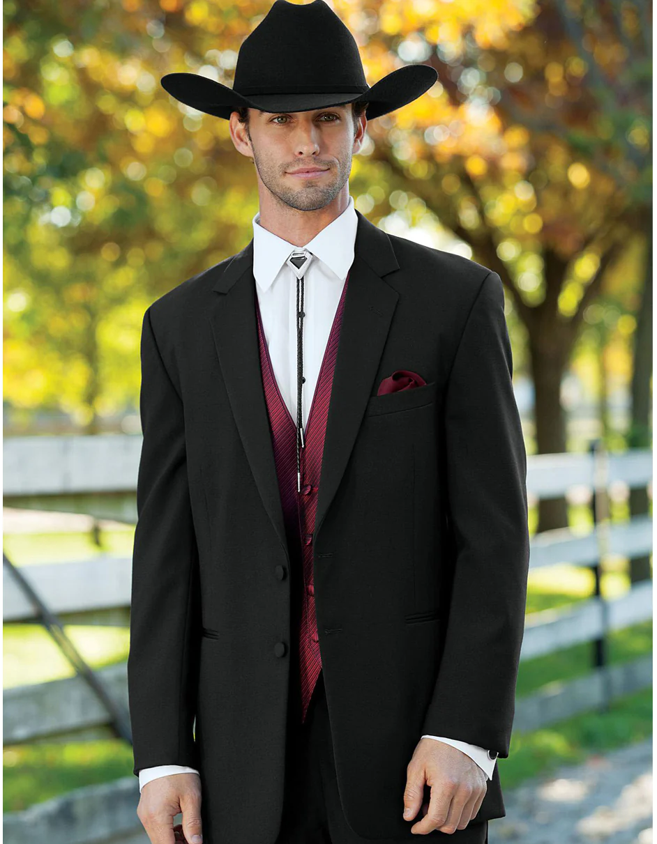 Mens 2 Button Western Cowboy Tuxedo in Black - 38 Short Jacket+32 Waist Adjustable 28to34)(Height: 5 4 to5 7 )(Neck 15-16.5)S-M)