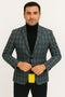 Mens Blue and Grey Windowpane Plaid Blazer –  Casual Sport Coat