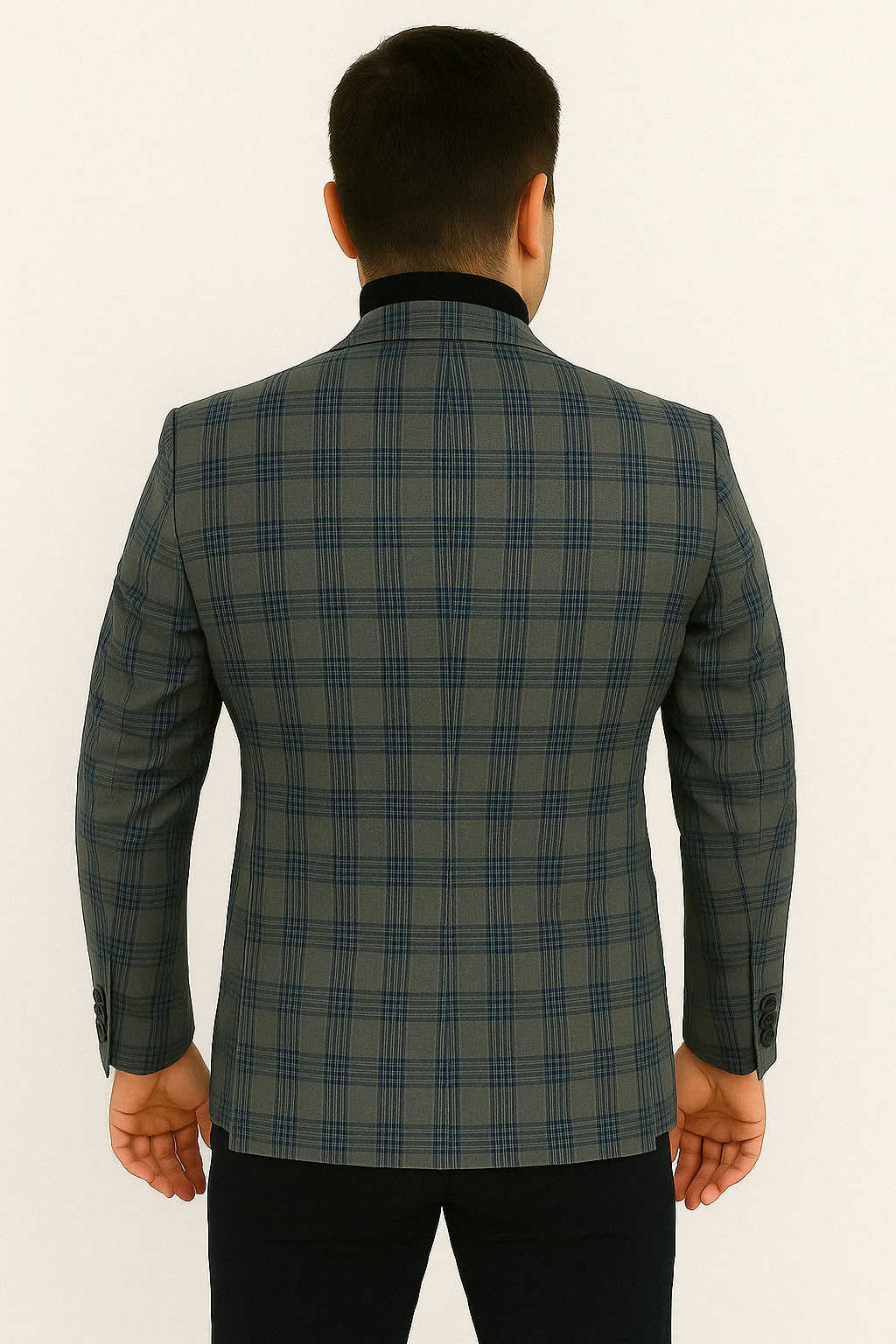 Mens Blue and Grey Windowpane Plaid Blazer – Casual Sport Coat - 36 Short