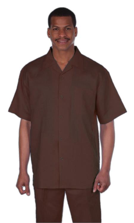 Mens Walking Suits Casual Two Piece Sets Summer Short Sleeve Shirt & Pants Casual Two Piece Mens Walking Outfit For Sale Pant Sets Casual Suit Set Men's Suit 100% Mens Linen Suit - Fabric - brown