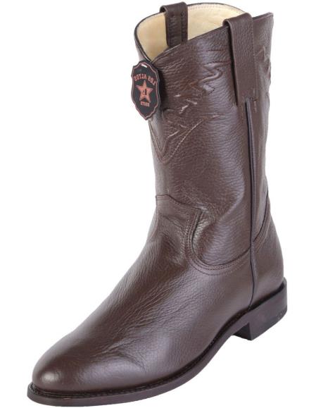 Men's Los Altos Boots Roper Toe Brown Genuine Elk Leather Handcrafted Dress Cowboy Boot Cheap Priced For Sale Online - 6EE