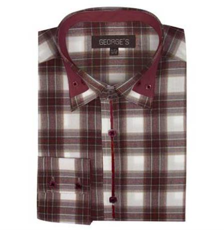 Brown Long Sleeve Plaids And Checks Pattern Men's Dress Shirt