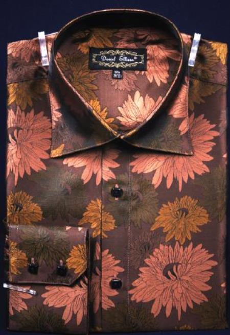 Men's Fancy Polyester Dress Fashion Shirt With Button Cuff Brown Night Club Outfit Guys Wear ForClothing M Or Medium Men's Fancy Polyester Dress Fashion Shirt With Button Cuff Brown Night Club Outfit Guys Wear ForClothing M Or Medium