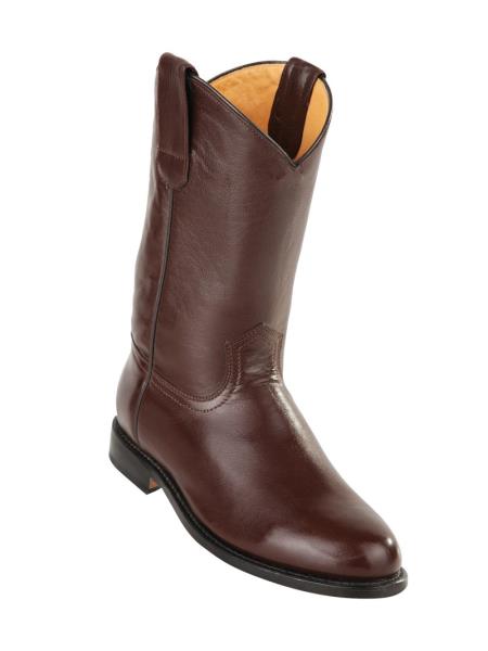 Men's Original Michel Genuine Deer Leather Brown Pull On Roper With Leather Sole Dress Cowboy Boot Cheap Priced For Sale Online - 6.0 Standard / D / Medium