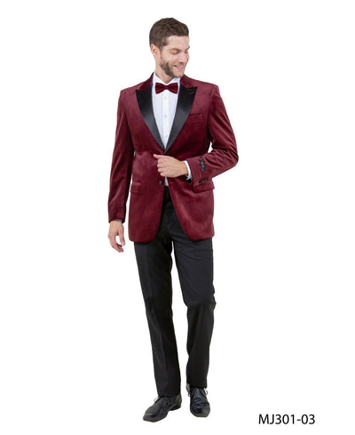 Mens Burgundy Velvet Notch Prom 2026 Tuxedo Dinner Jacket - Mens Evening jackets - Tuxedo Dinner Jacket