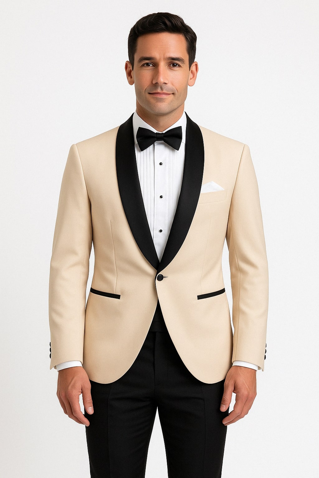 Mens Champagne Light Tan Tuxedo Jacket with Black Shawl Lapel – Classic One-Button Formal Dinner Jacket - Nude Color - 34 Short or Extra Small
