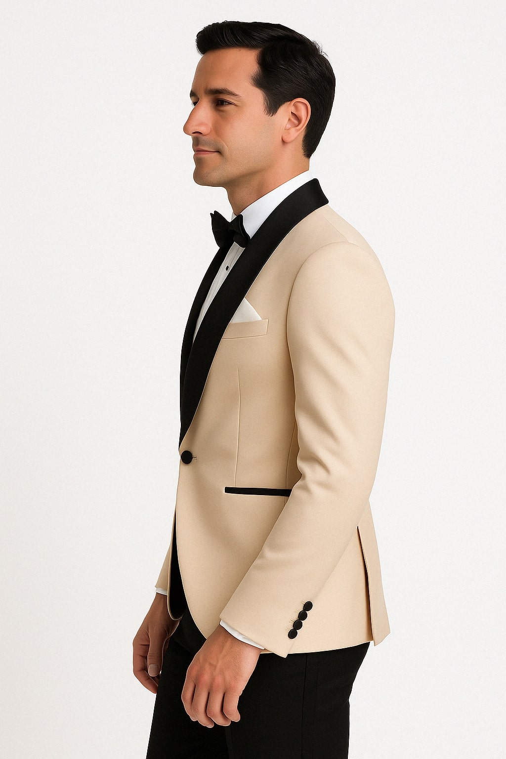 Mens Champagne Light Tan Tuxedo Jacket with Black Shawl Lapel – Classic One-Button Formal Dinner Jacket - Nude Color - 34 Short or Extra Small