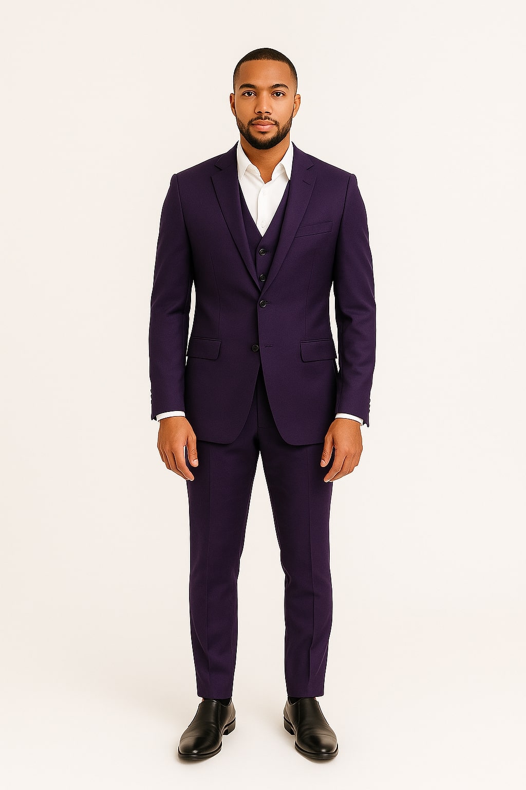 Mens Classic Three-Piece Purple Suit – Formal Slim Fit Tuxedo Set with Vest - 34 Short or Extra Small