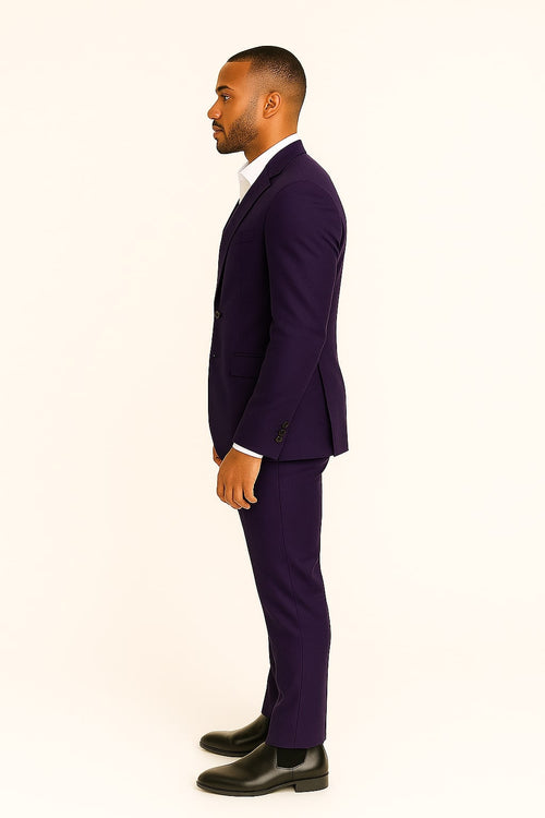 Mens Classic Three-Piece Purple Suit – Formal Slim Fit Tuxedo Set with Vest