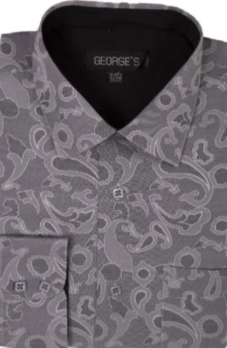 Gray Spread Collar Casual Touch Dress Shirt - US 46 Regular / EU 56 Regular