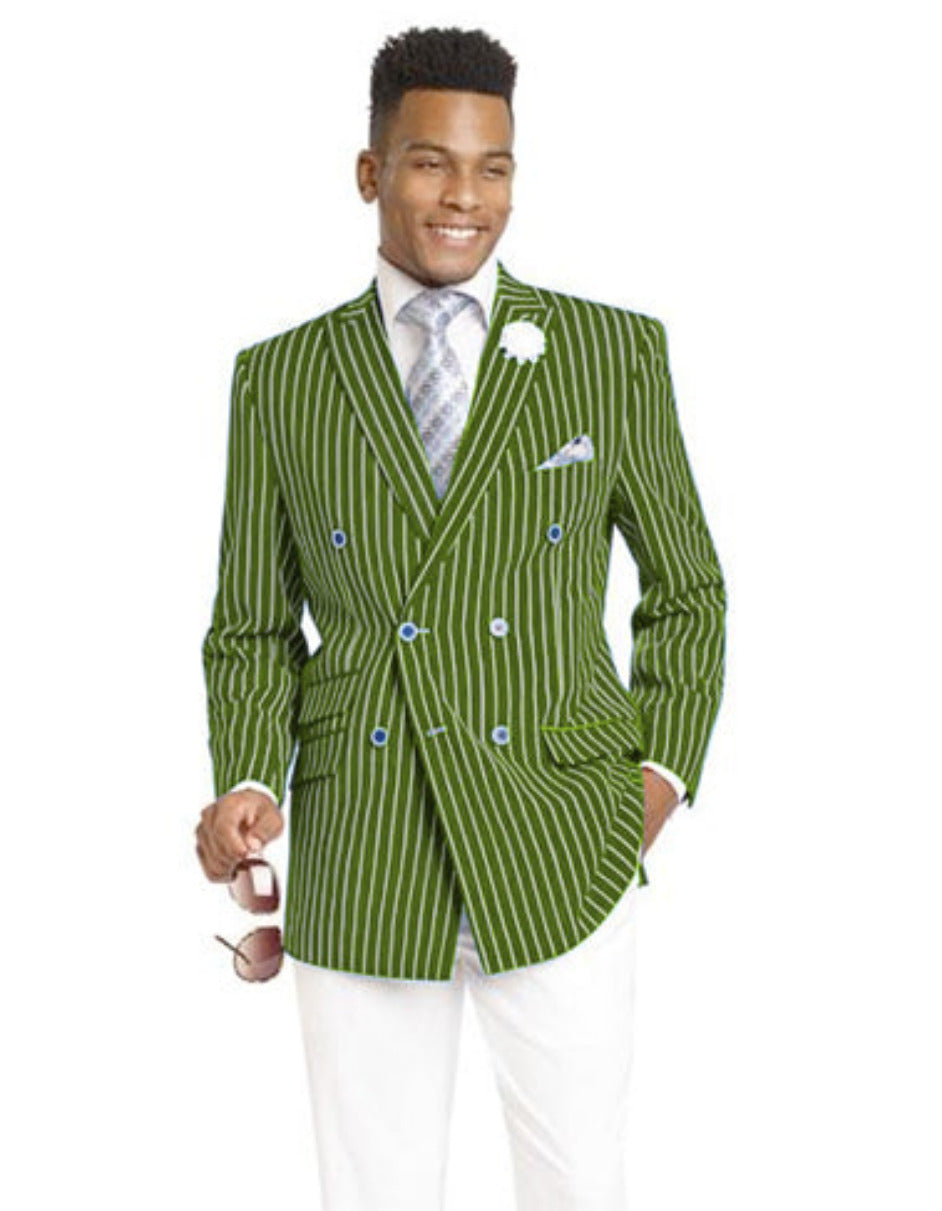 Mens Double Breasted Blazer in Color Olive - Pinstripe Sportcoat - 36 Short