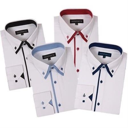 Button Stylish Double Collar Style Multi-Color Men's Dress Shirt