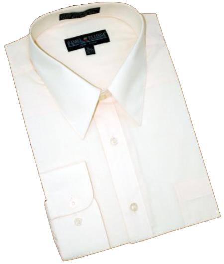 Small Solid Cream Ivory Cotton Blend Convertible Cuffs Men's Dress Shirt