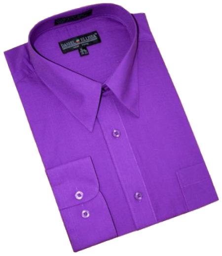 Purple Cotton Blend Convertible Cuffs Men's Dress Shirt