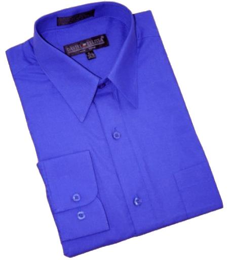 Royal Blue Cotton Blend Convertible Cuffs Men's Dress Shirt
