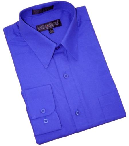 Royal Blue Cotton Blend Convertible Cuffs Men's Dress Shirt - XL 17"-17.5" Neck/34" Sleeve