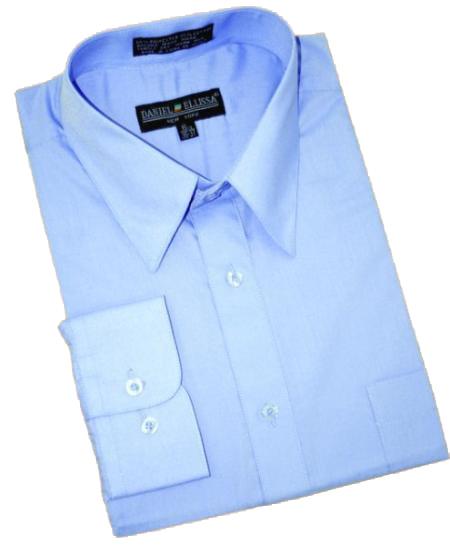 Light Blue ~ Sky Blue Cotton Blend Convertible Cuffs Men's Dress Shirt