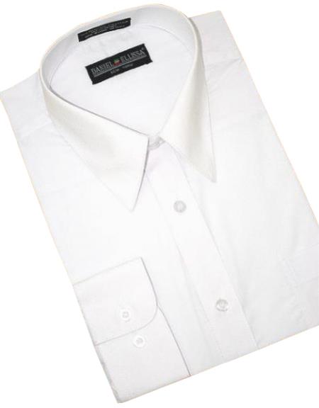 White Cotton Blend Convertible Cuffs Men's Dress Shirt