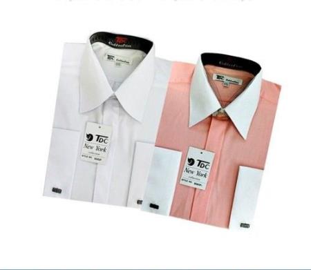 French Cuff Stylish (10 Colors ) White Collar Two Toned Contrast Men's Dress Shirt - Large 16.5" Neck / 36-37" sleeve