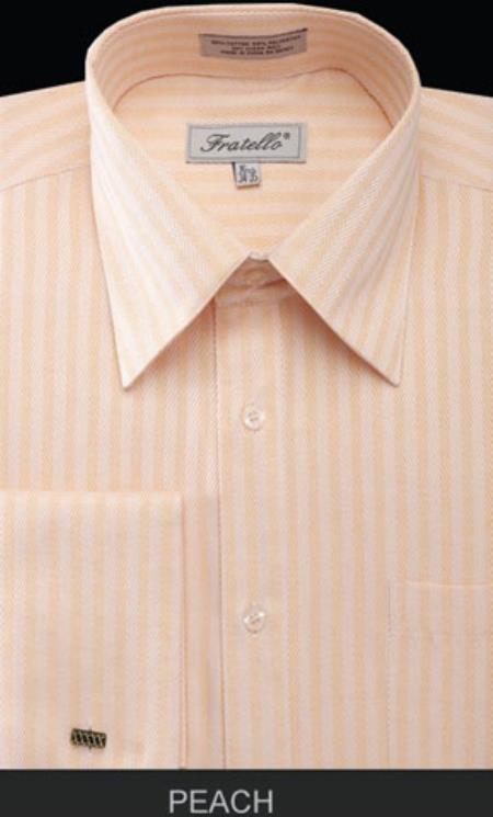 Fratello French Cuff Peach - Herringbone Tweed Stripe Big And Tall Sizes 18 19 20 21 22 Inch Neck Men's Dress Shirt