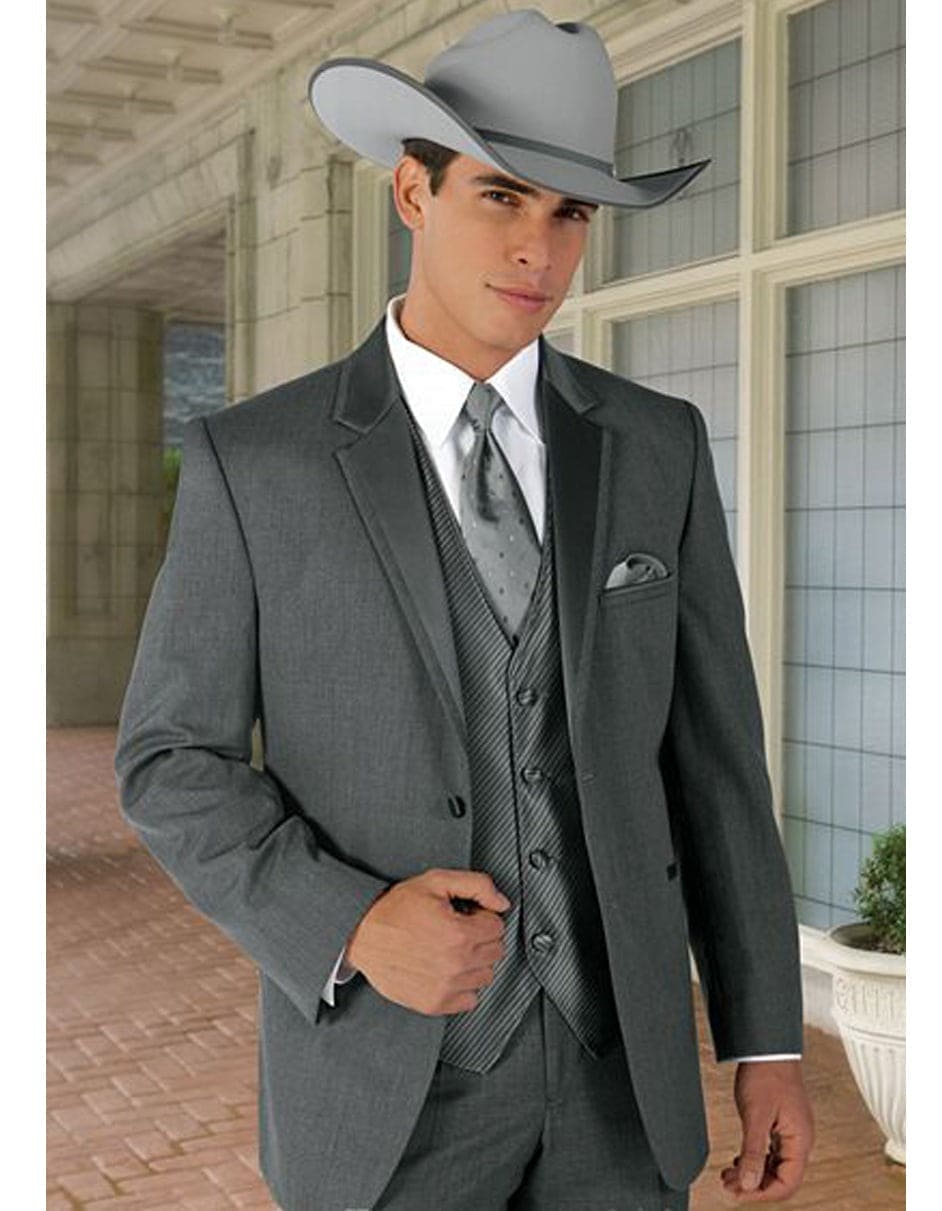 2 Button Trim Cowboy Tuxedo Grey - 38 Short Jacket+32 Waist Adjustable 28to34)(Height: 5 4 to5 7 )(Neck 15-16.5)S-M)
