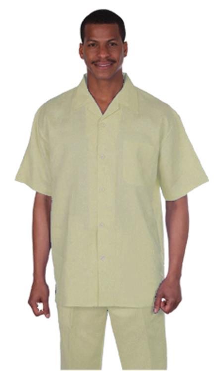 Mens Walking Suits Casual Two Piece Sets Summer Short Sleeve Shirt & Pants Casual Two Piece Mens Walking Outfit For Sale Pant Sets Casual Suit Set Men's Suit 100% Mens Linen Suit - Fabric – Cream - M Or Medium