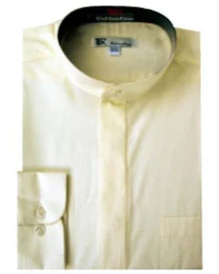 Band Collarless Ivory ~ Cream Men's Dress Shirt - 15.5" Neck / 34-35" Sleeve