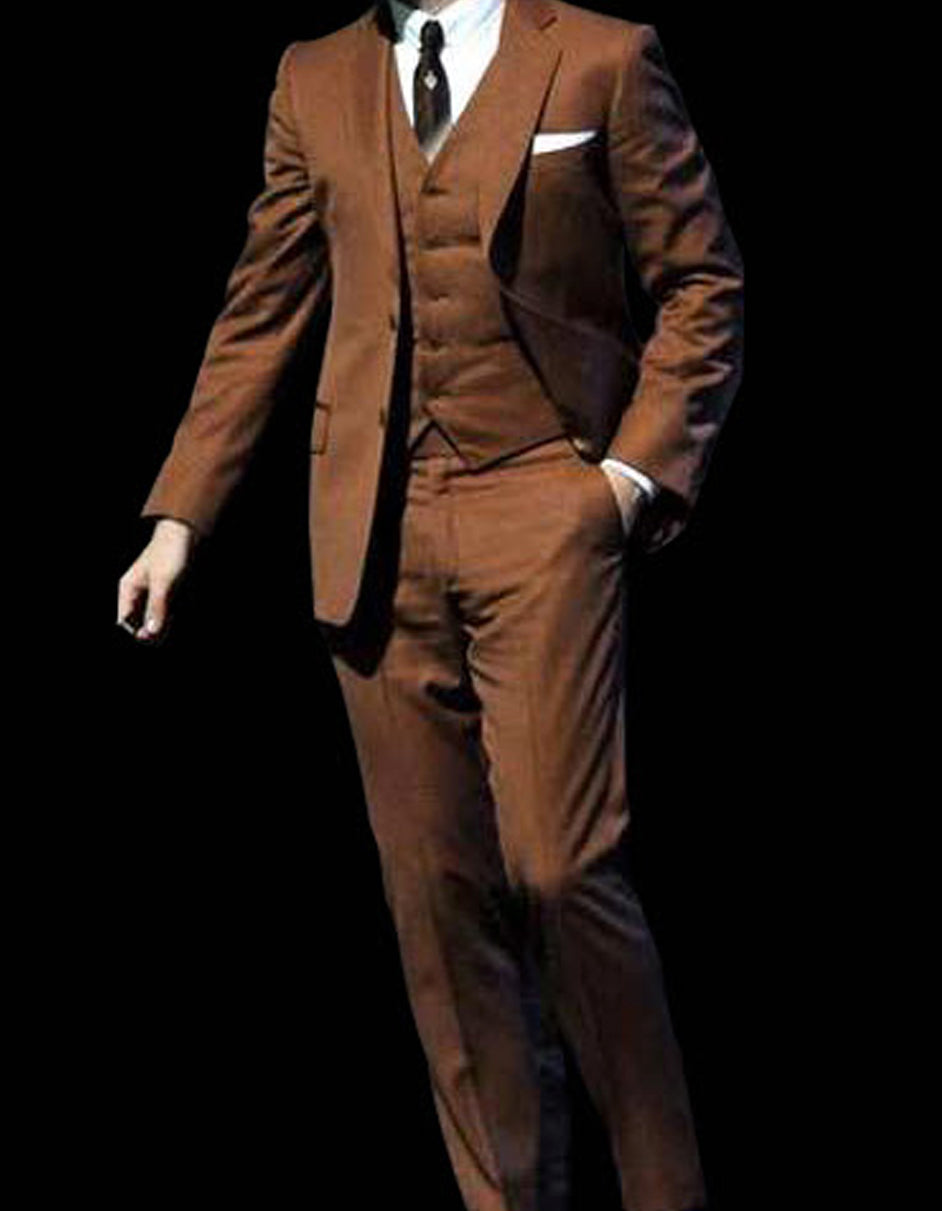 Mens Ryan Gosling La La Land Cognac Vested Suit - 38 Short Jacket+32 Waist Adjustable 28to34)(Height: 5 4 to5 7 )(Neck 15-16.5)S-M)
