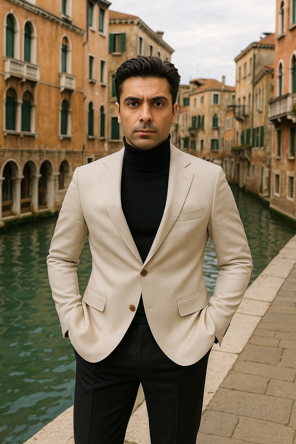 Mens Light Beige Casual Blazer with Slim Fit and Notch Lapel - 36 Short