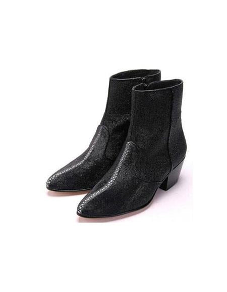 Men's Los Altos Boots Genuine Stingray Mantarraya Skin Inside Zipper Black Botas De Mantarraya - Mantarraya Boots Ankle Dress Style For Man - 6EE