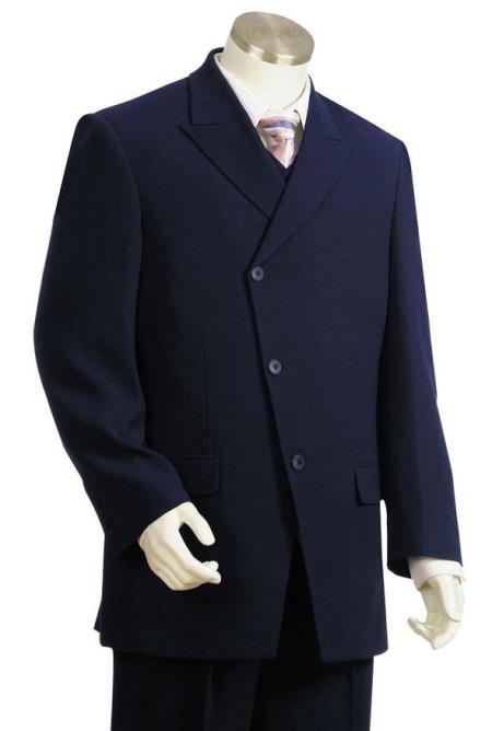 Men's Peak Lapel Flap PocketDark Navy Blue Suit For Men Zoot Suit - 58R