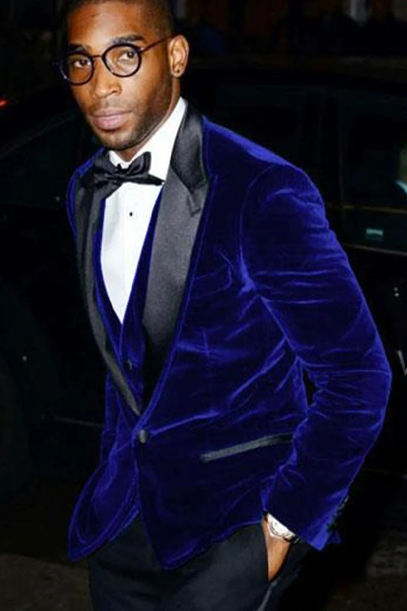 Mens Royal Blue Prom 2025 Tuxedo - Mens Designer Velvet Tuxedo Dinner Jacket in Dark Royal Blue - 38 Short Jacket+32 Waist Adjustable 28to34)(Height: 5 4 to5 7 )(Neck 15-16.5)S-M)