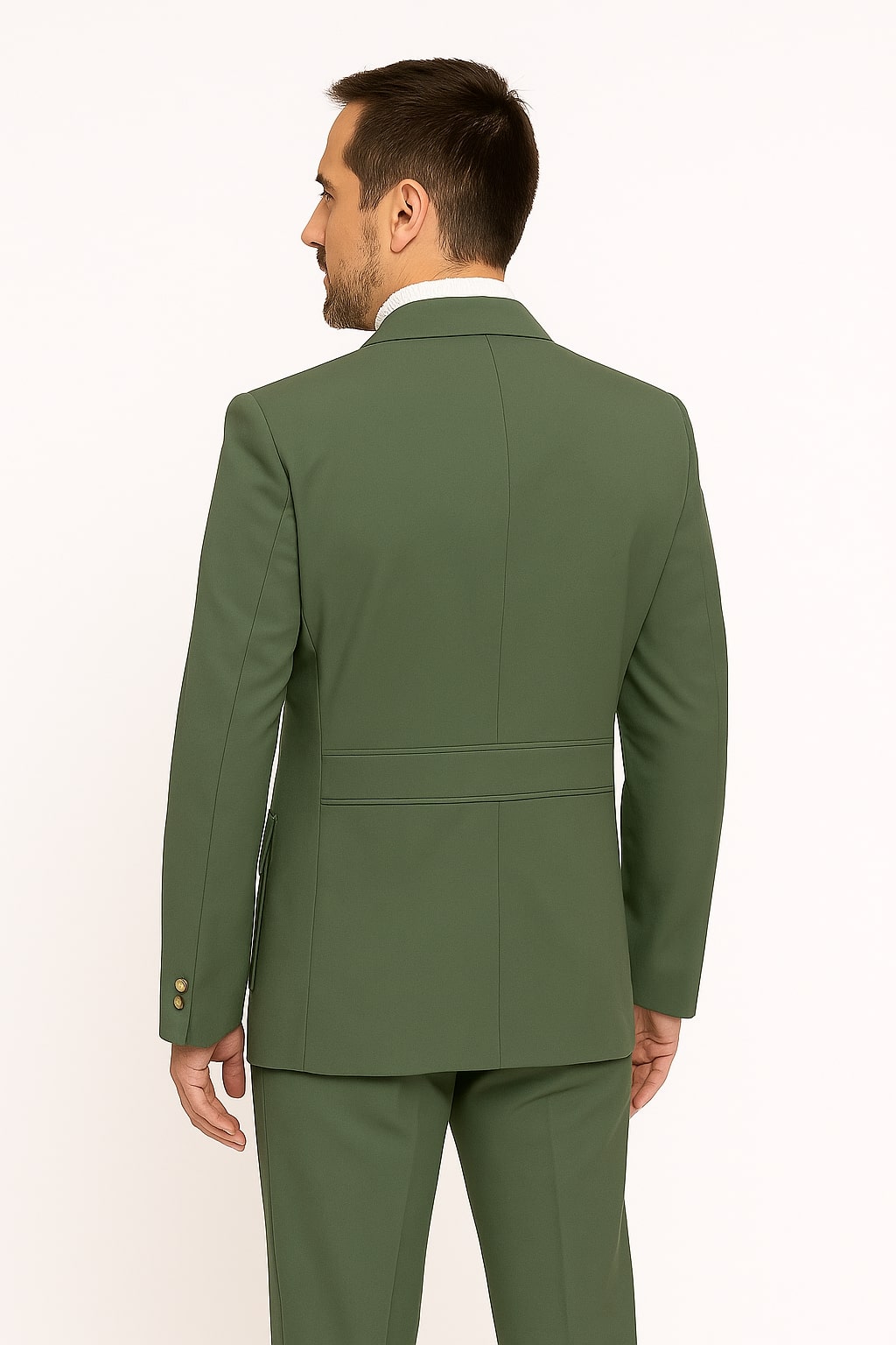 Mens Olive Green Safari Suit Set with Utility Jacket and Adjustable Waist Pants - 34 Short or Extra Small