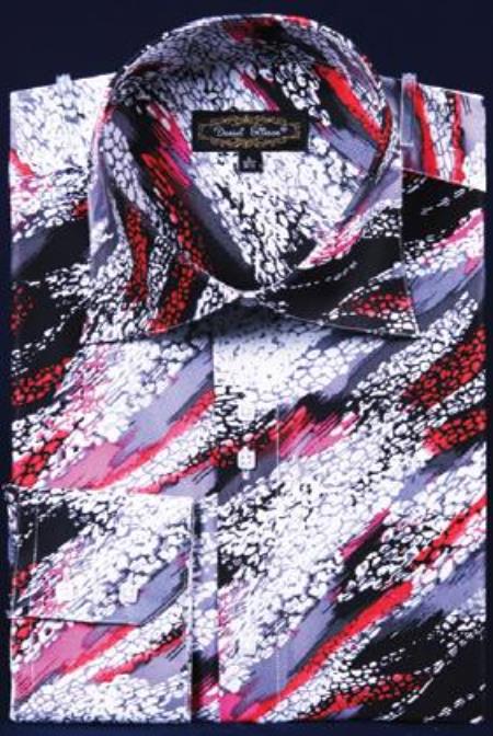 Fuschia Button Cuff Fancy Polyester Dress Shirts - M Or Medium