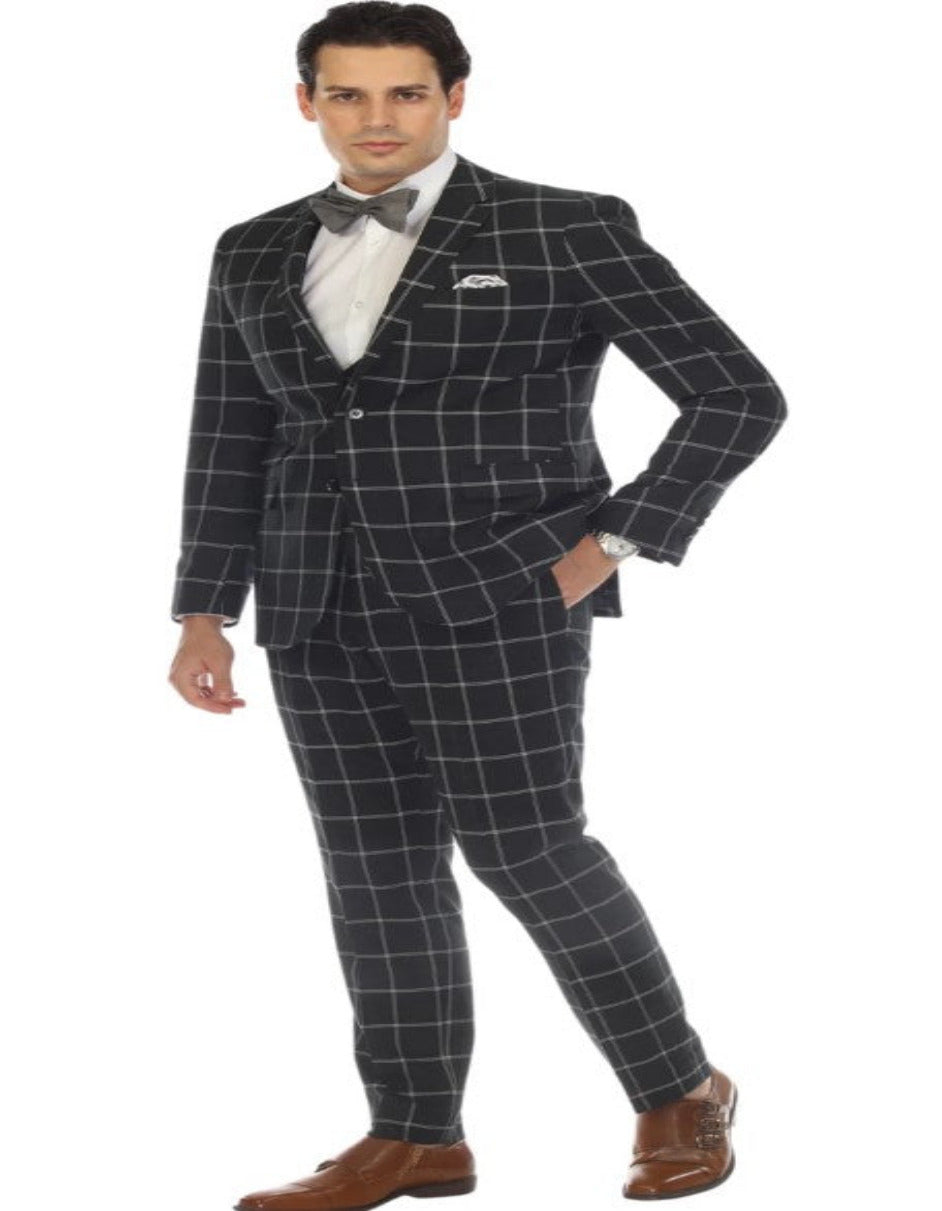 Mens Plaid Suit - Windowpane Pattern With Vest - Business Suit Hunter Green - Coat Size 38