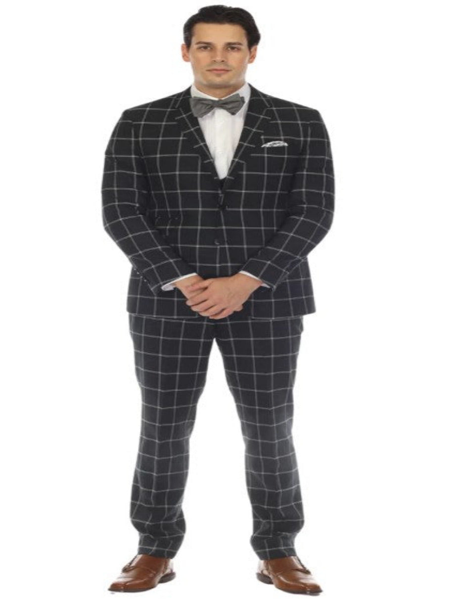Mens Plaid Suit - Windowpane Pattern With Vest - Business Suit Hunter Green - Coat Size 38
