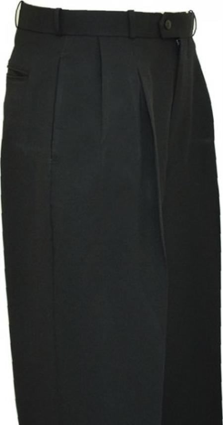 Mens Pleated Dress Pants Solid Black Wide Leg Slacks Pleated baggy dress trousers unhemmed unfinished bottom-New Designer Collection