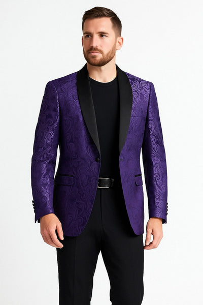 Mens Purple Paisley Pattern Blazer Jacket Satin Finish