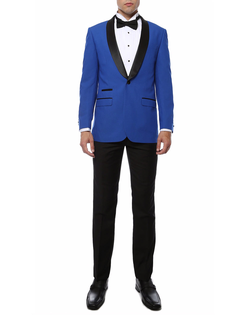 Mens Royal Blue Prom 2025 Tuxedo -Mens Slim Fit Shawl Prom 2025 Tuxedo in Royal Blue - 38 Short Jacket+32 Waist Adjustable 28to34)(Height: 5 4 to5 7 )(Neck 15-16.5)S-M)
