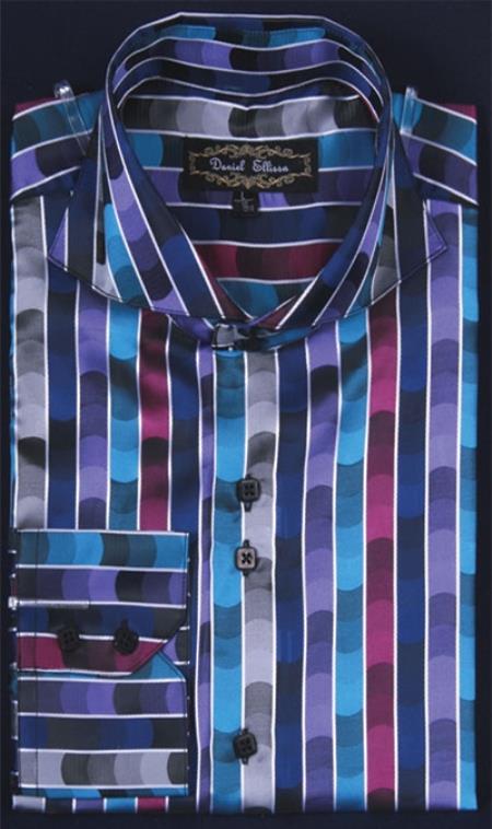 open lace back dress Shiny Satin Dress Shirts for Men's Button Down Wedding Party Luxury Printed  Shirt