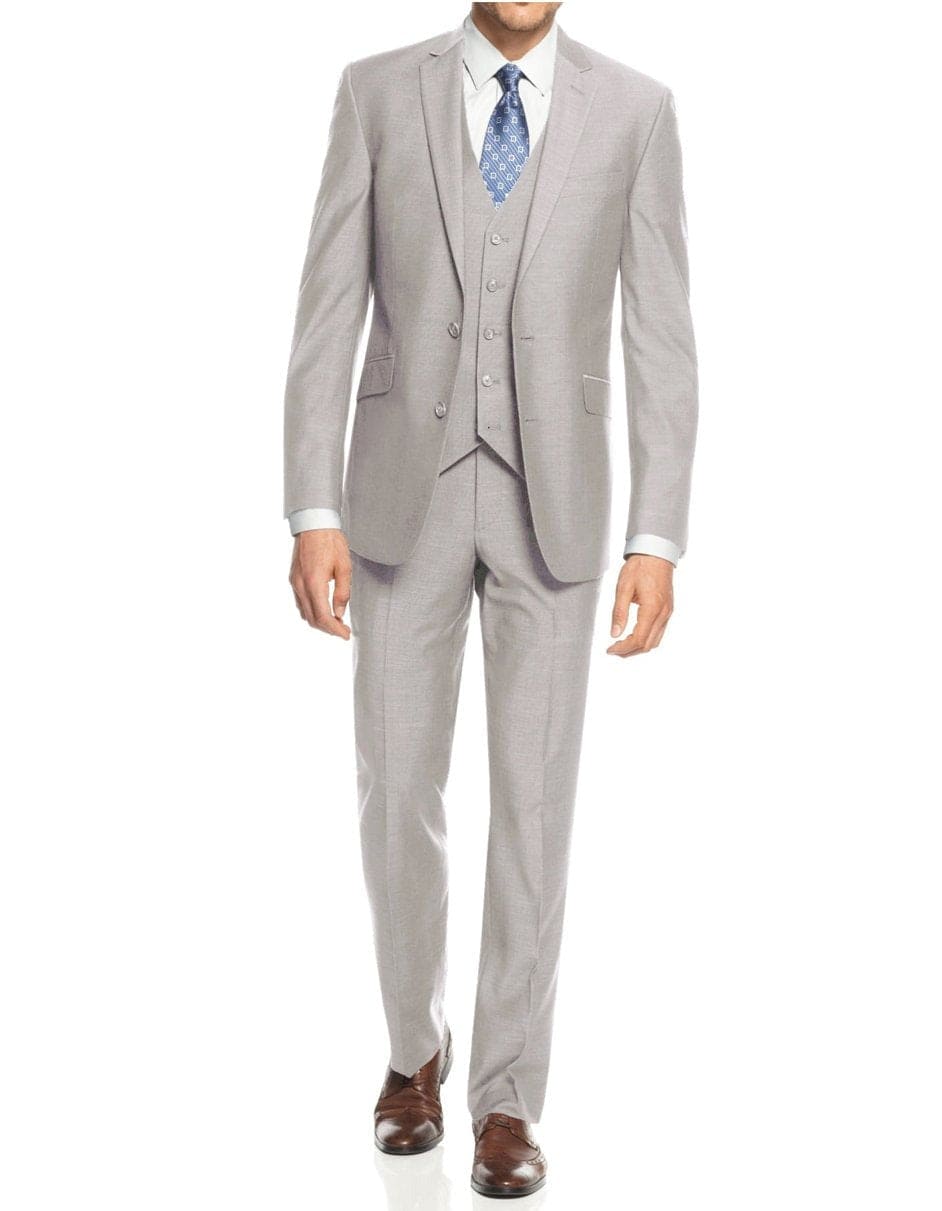 Mens Grey Suit Mens Smart Slim Vested Suit Light Grey - 38 Short Jacket+32 Waist Adjust 28to34)(Height: 5 4 to5 7 )(Neck 15-16.5)S-M)