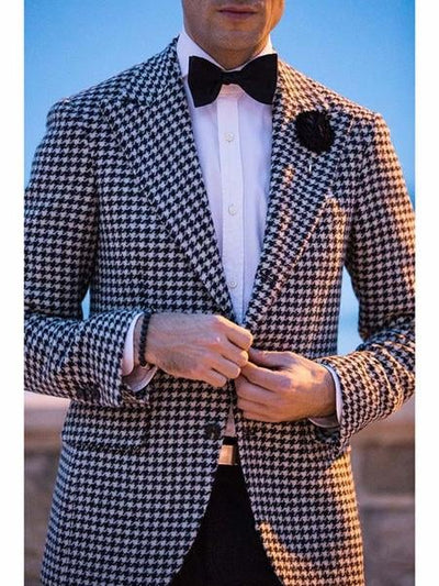 Mens Houndstooth Blazers Mens Two Button houndstooth checkered Designed Black ~ White Blazer