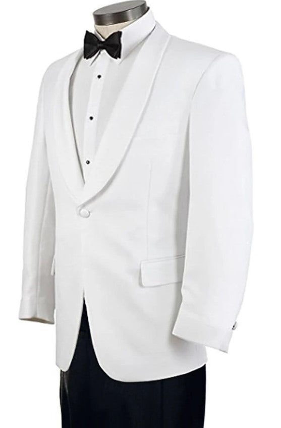 Mens White 1 Button Shawl Lapel Dinner Jacket - Coat Size 38