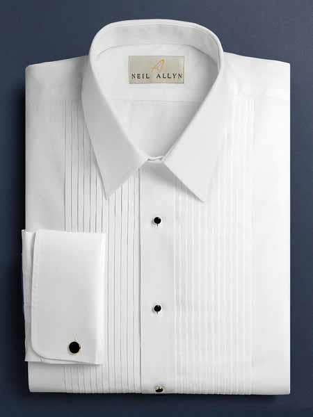 Dalby Solid Pleated Laydown White Tuxedo Shirt With Pleats - Small 14.5 Neck / 32-33" Sleeve