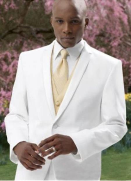 2 Button Style White Tuxedo Suit + Tux Shirt & Bow Tie With Any Color Optional Color Ve