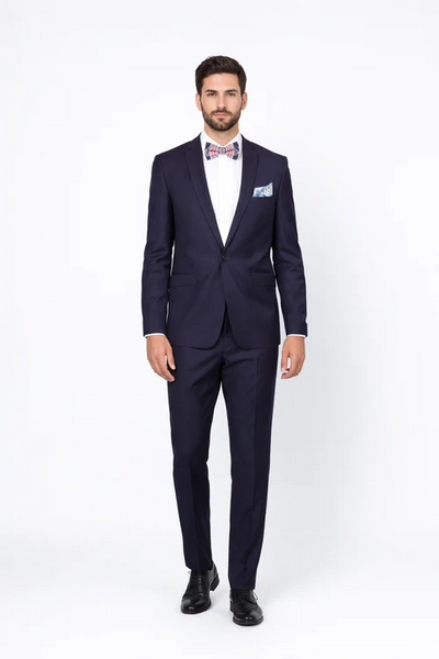 Mens Slim Fit 100% Wool Suit by Rossiman Rossi Peak Lapel Jacket and Plum Tapered Pants