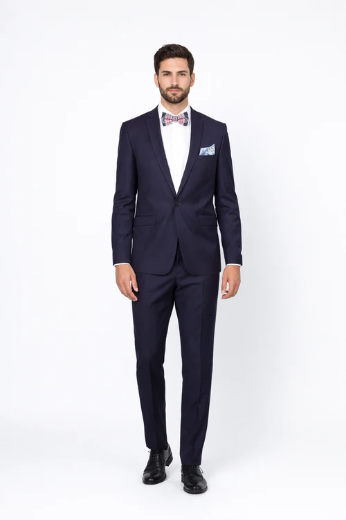 Men’s Slim Fit 100% Wool Suit by Rossiman Rossi – Peak Lapel Jacket & Plum Tapered Pants