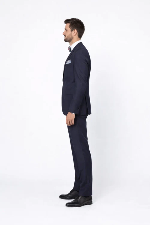 Mens Slim Fit 100% Wool Suit by Rossiman Rossi Peak Lapel Jacket and Plum Tapered Pants