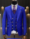 Mens One Button Peak Lapel Vested Wool Suit with Gold buttons in Royal Blue