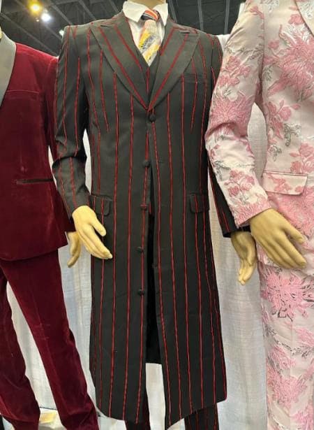 Mens Gangster Zoot Suit in Navy and White Chalk Stripe - 38 Short Jacket+32 Waist Adjustable 28to34)(Height: 5 4 to5 7 )(Neck 15-16.5)S-M)